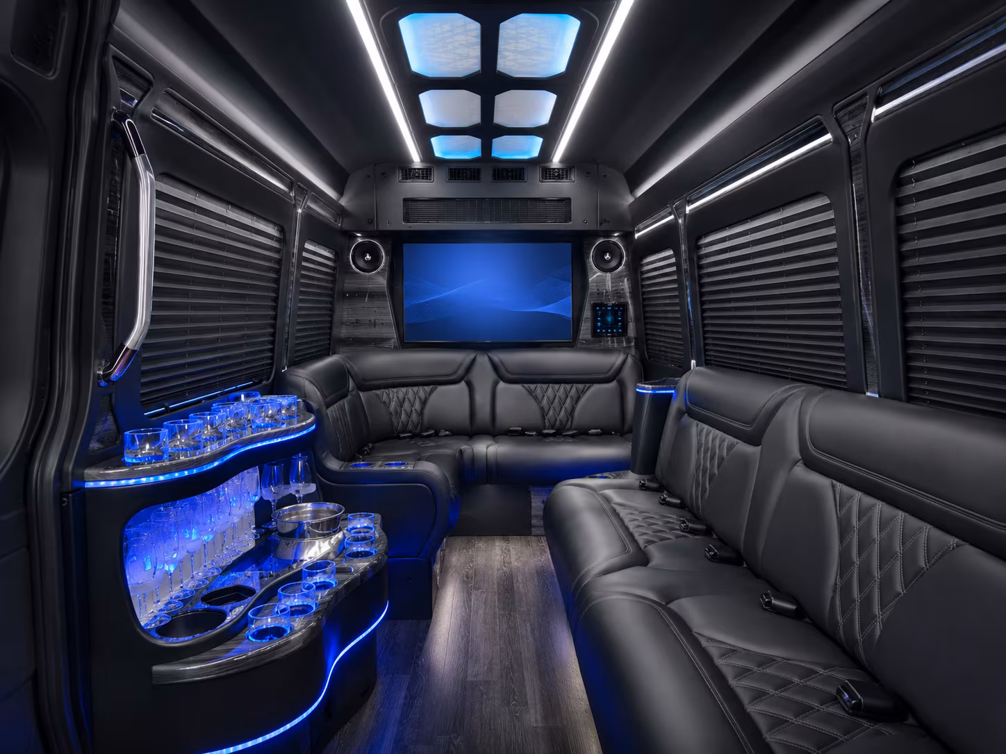 auburn 40 passenger party bus inside